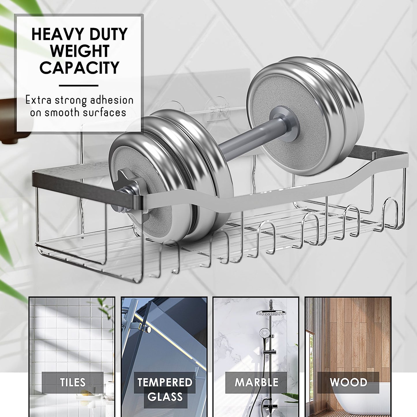 Lammaloe Adhesive Shower Caddy Organizer, 5 Pack Rustproof Shower Caddy Over Shower Head