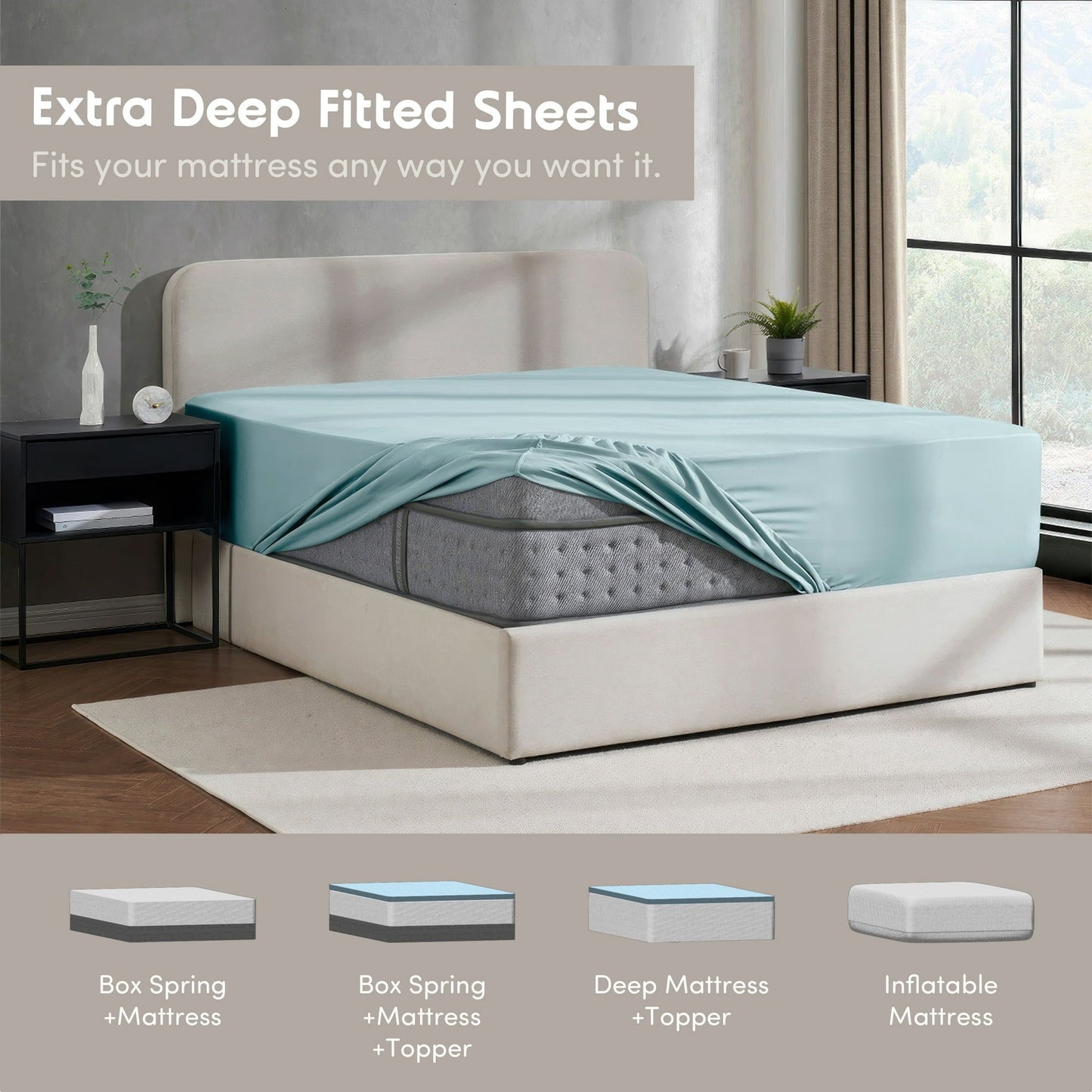 Virtu 1800 Extra Deep Fitted Sheet Queen / King / Cal King