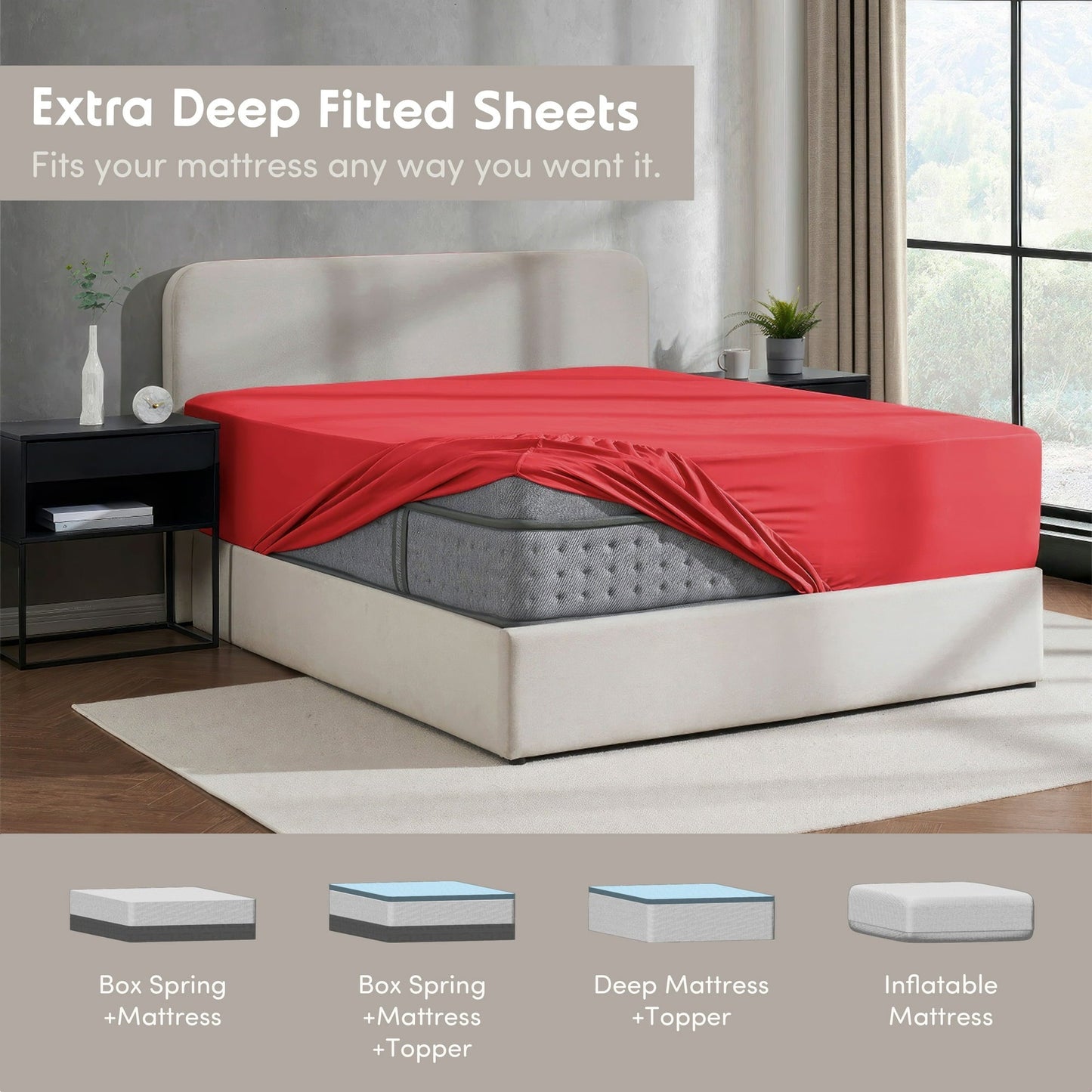 Virtu 1800 Extra Deep Fitted Sheet Queen / King / Cal King