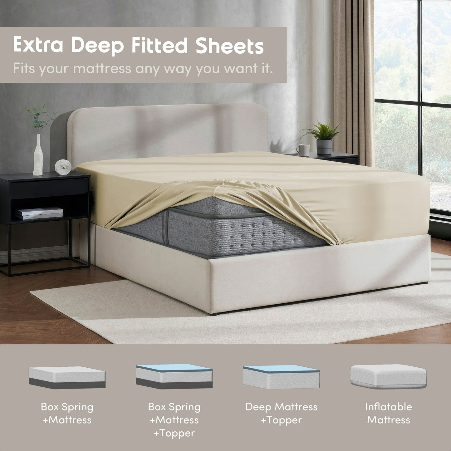 Virtu 1800 Extra Deep Fitted Sheet Queen / King / Cal King