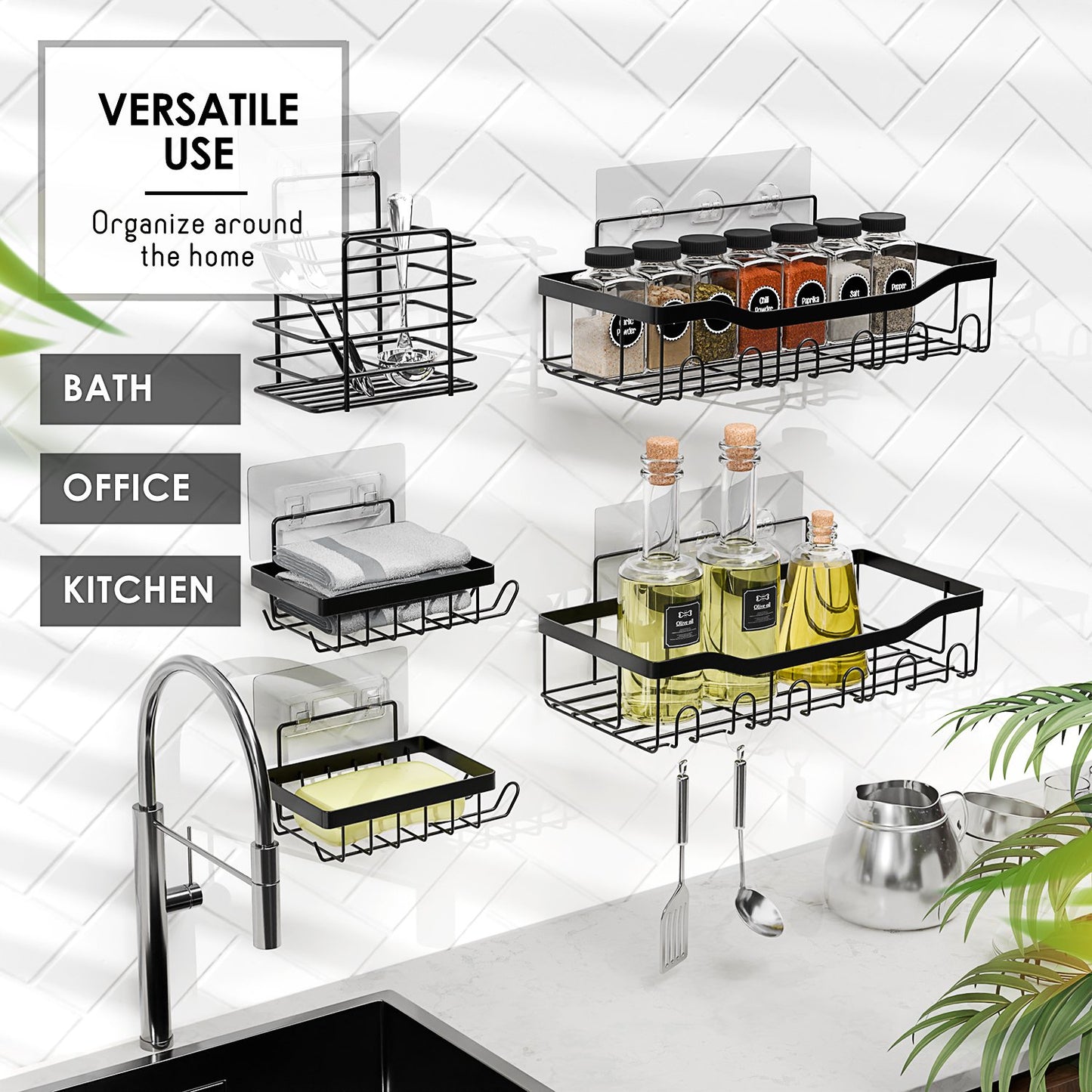 Lammaloe Adhesive Shower Caddy Organizer, 5 Pack Rustproof Shower Caddy Over Shower Head