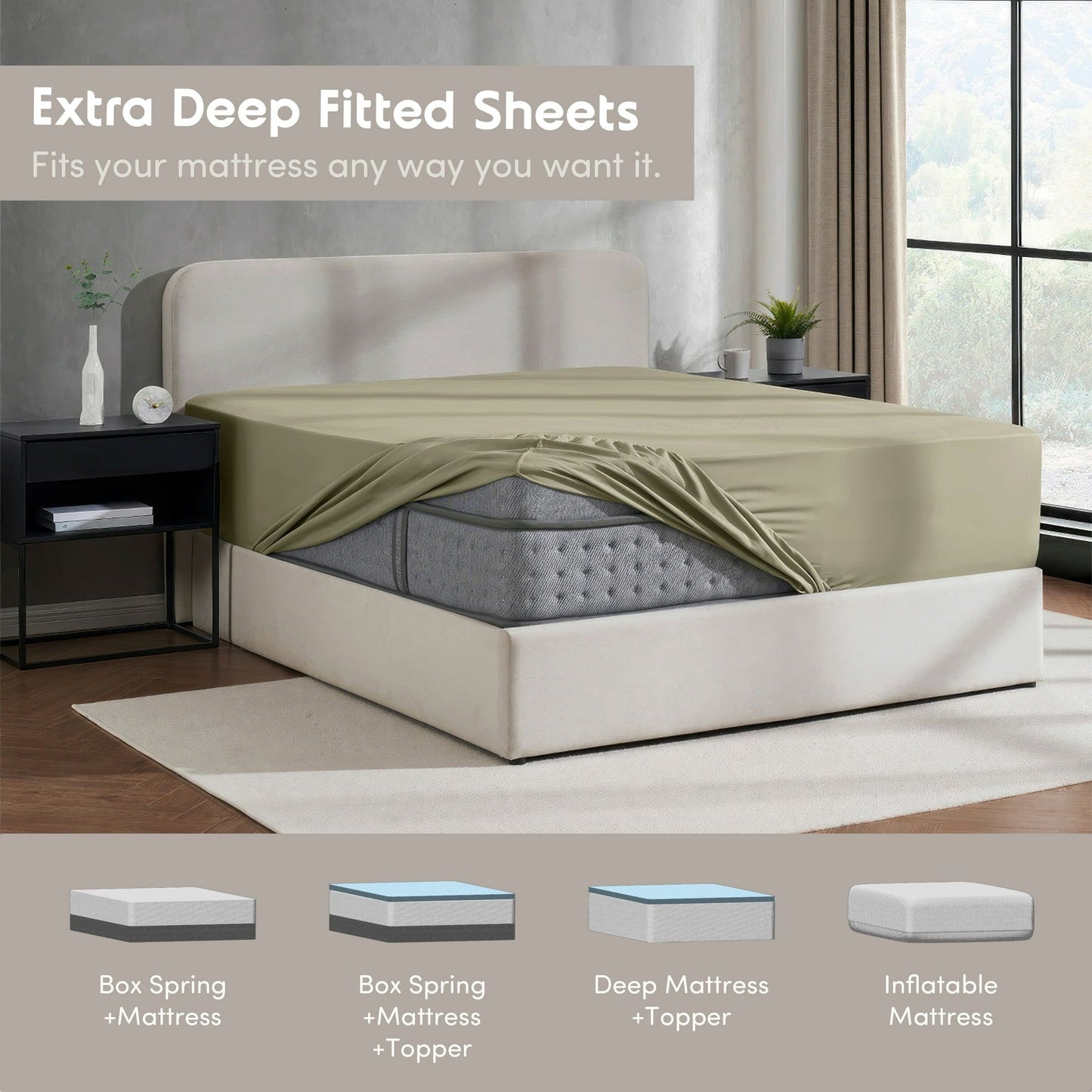 Virtu 1800 Extra Deep Fitted Sheet Queen / King / Cal King