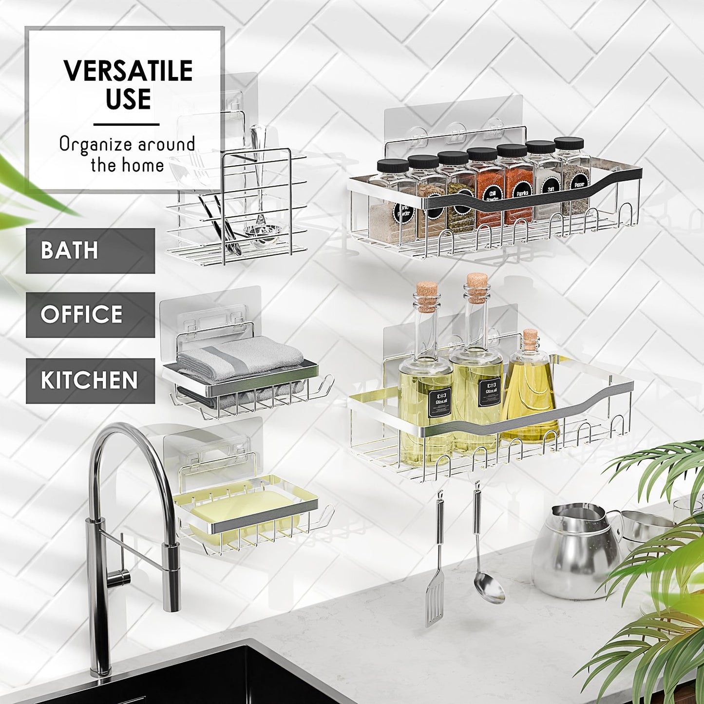 Lammaloe Adhesive Shower Caddy Organizer, 5 Pack Rustproof Shower Caddy Over Shower Head