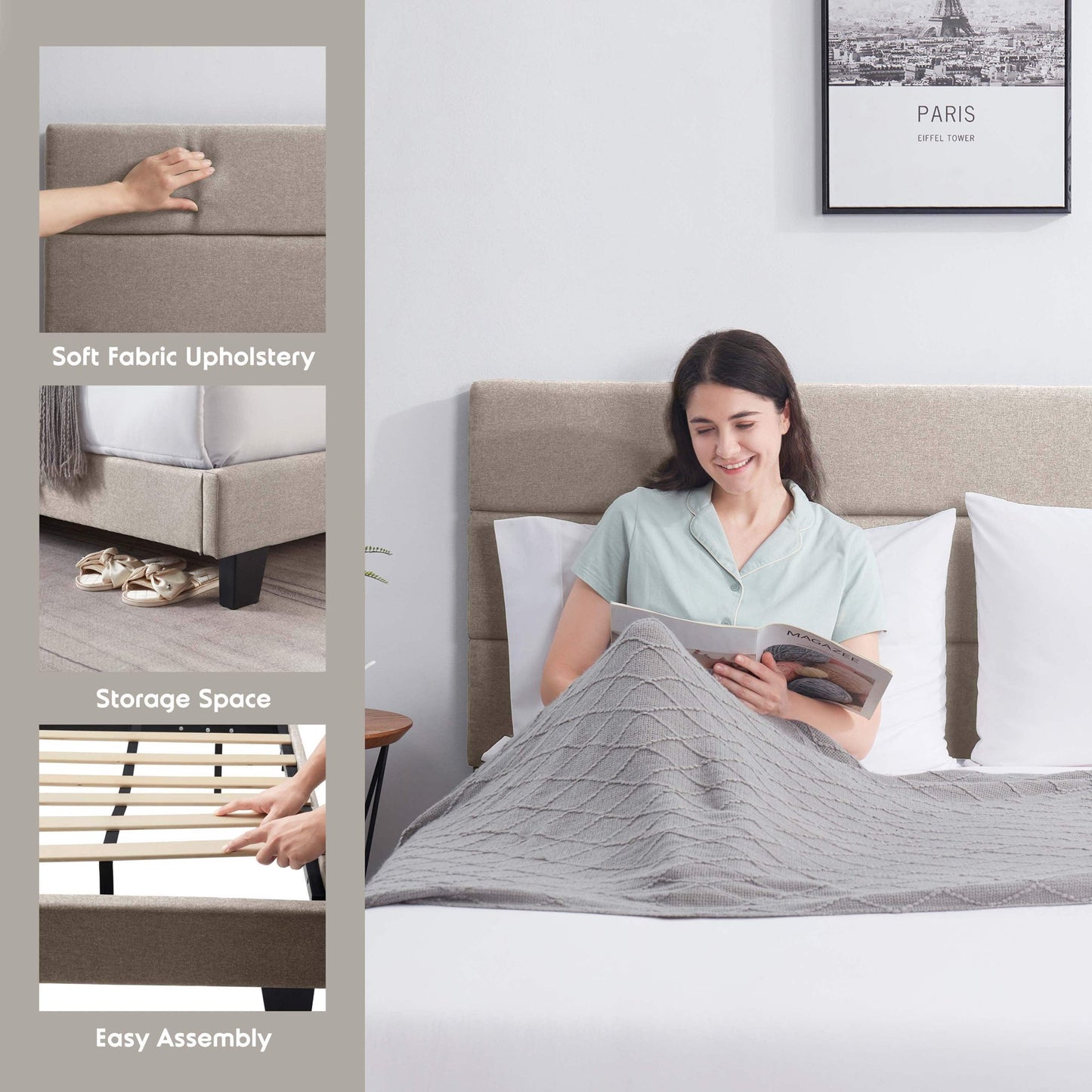 Lammaloe Platform Bed Frame with Horizontal Channel Upholstered Headboard