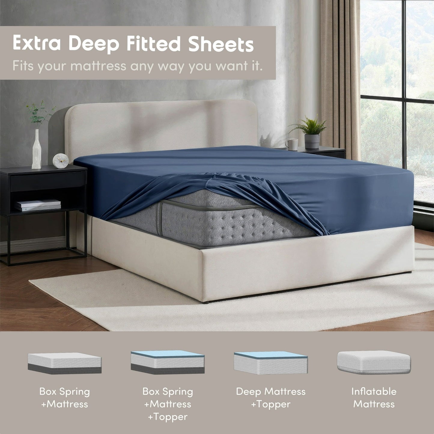 Virtu 1800 Extra Deep Fitted Sheet Queen / King / Cal King