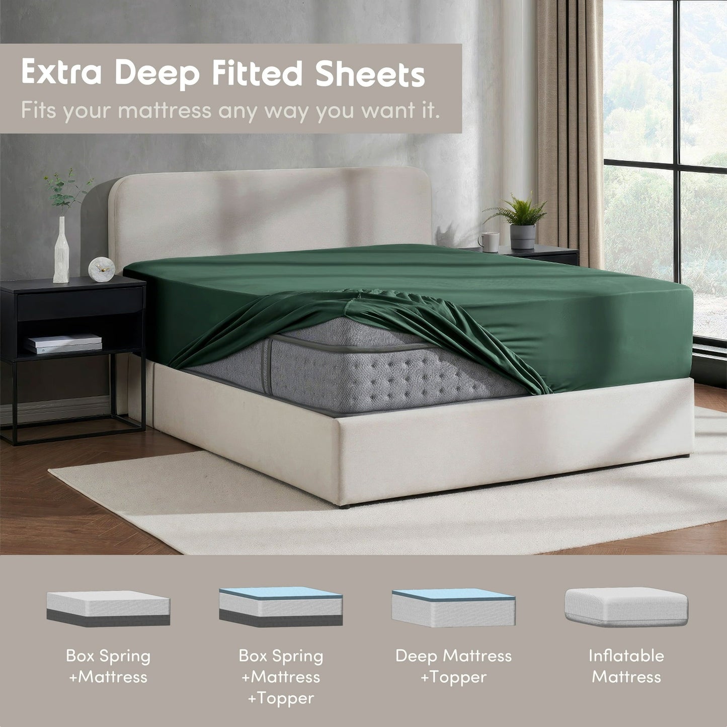 Virtu 1800 Extra Deep Fitted Sheet Queen / King / Cal King