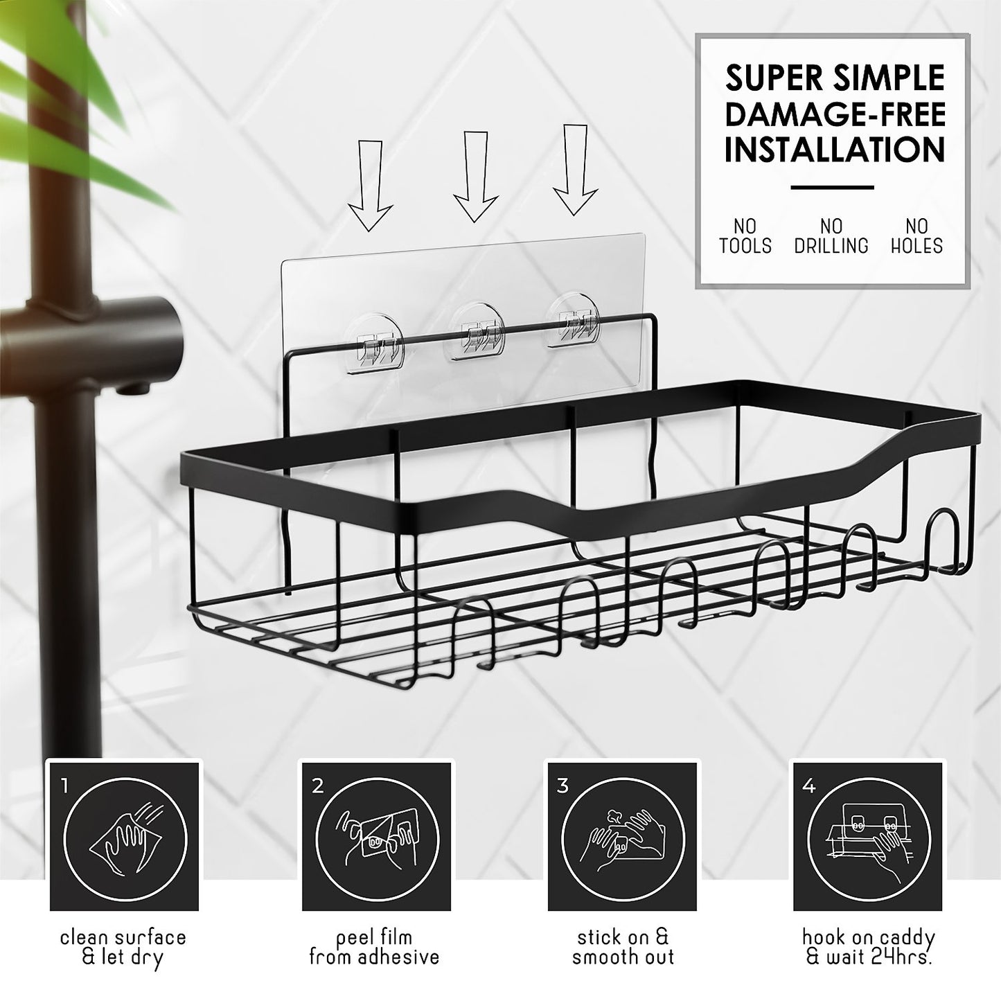 Lammaloe Adhesive Shower Caddy Organizer, 5 Pack Rustproof Shower Caddy Over Shower Head