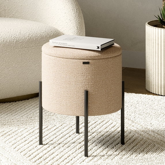 Hearth & Harbor Ottoman with Storage, Foot Stool Storage Ottoman Round Boucle