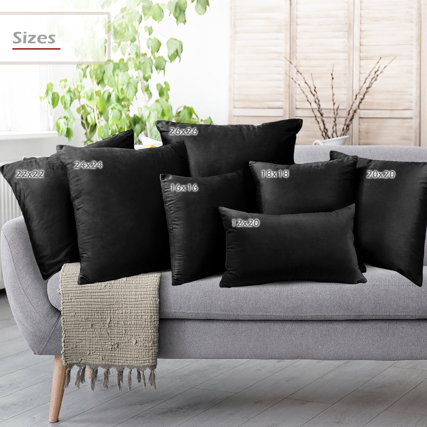 nestl Throw Pillow Covers, Cozy Velvet Decorative Outdoor Pillow Covers 24x24 & 26x26 Inches, Soft Solid Cushion Covers for Sofa, Bed and Car, Set of 2