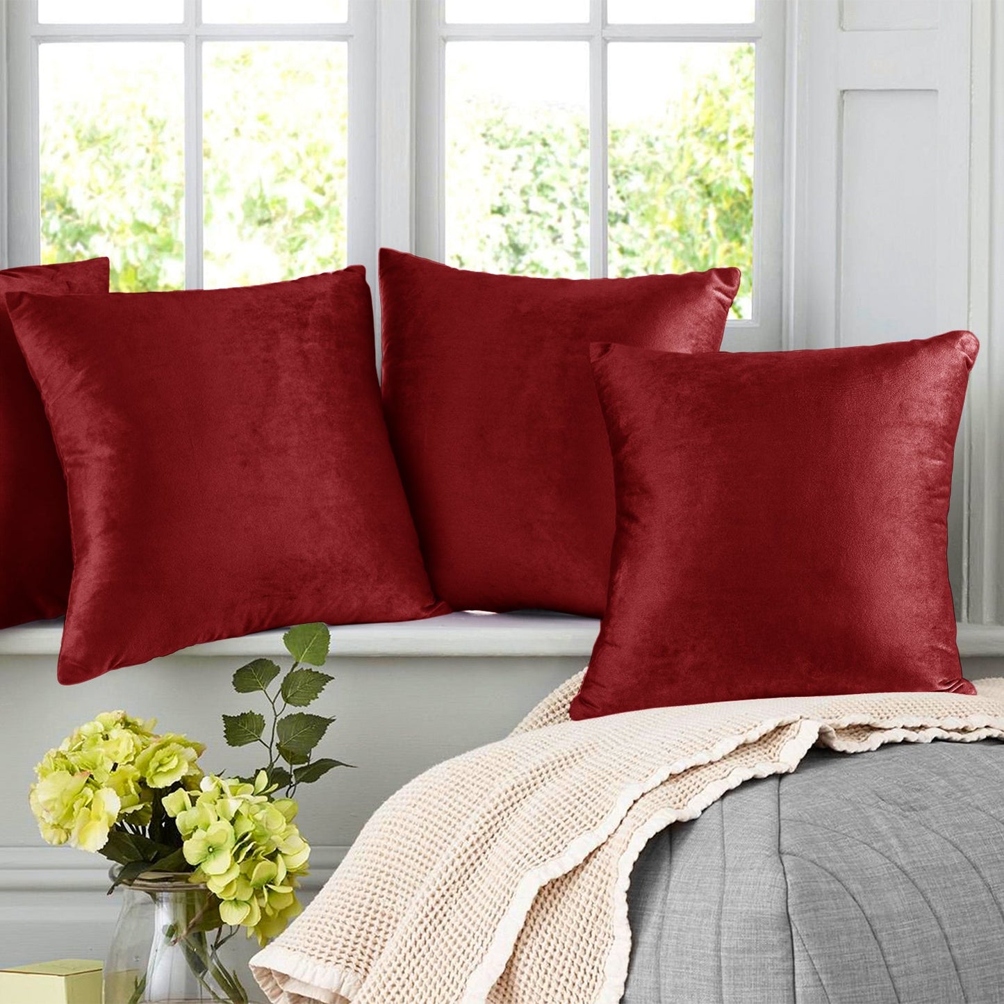 nestl Throw Pillow Covers, Cozy Velvet Decorative Outdoor Pillow Covers 24x24 & 26x26 Inches, Soft Solid Cushion Covers for Sofa, Bed and Car, Set of 2