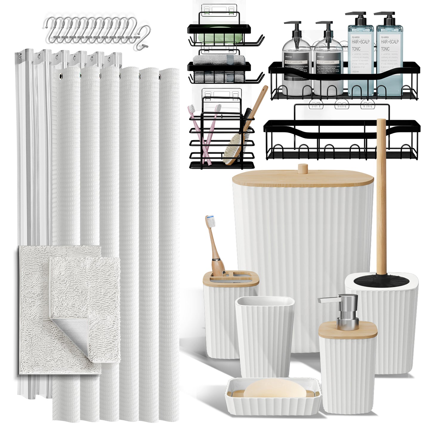 Clara Clark Shower Caddy and Bathroom Accessories Set