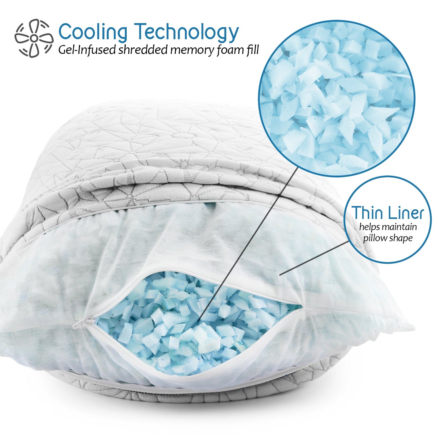 nestl Gel-Infused Memory Foam Pillow | Shredded Memory Foam Pillow | Hypoallergenic Pillow Cover | CertiPUR US Approved | Pillows for Sleeping