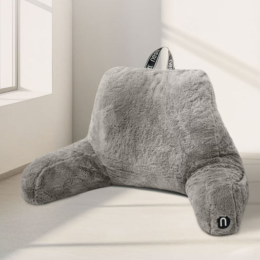 Nestl Reading Pillow, Backrest Pillows with Arms, Plush Faux Fur Back Pillow, Shredded Memory Foam Bed Rest Pillow