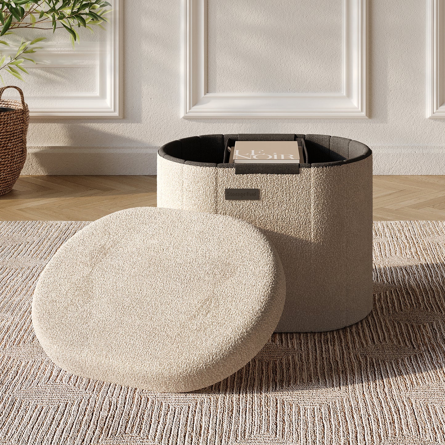 Hearth & Harbor Oval Storage Ottoman Bench Boucle
