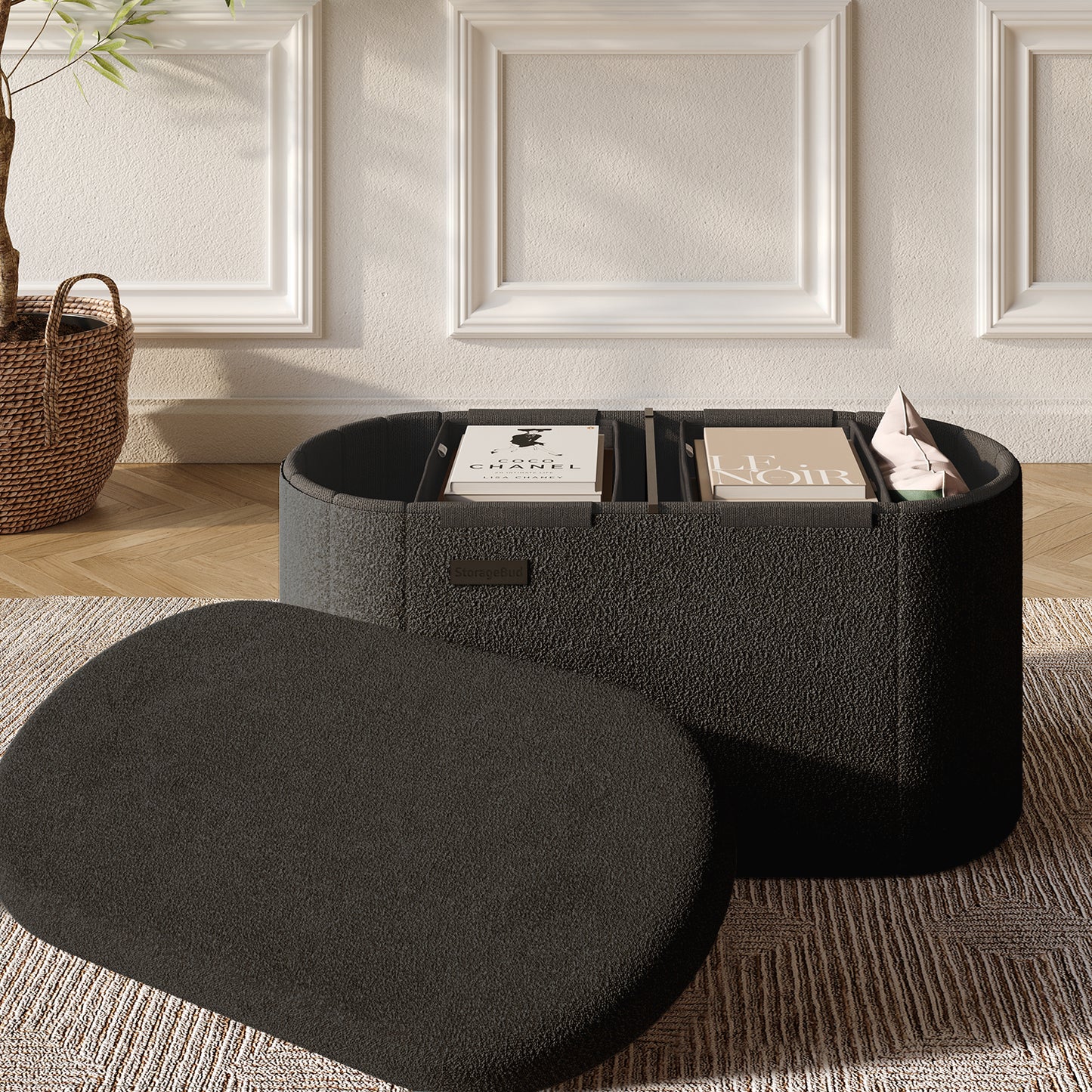 Hearth & Harbor Oval Storage Ottoman Bench Boucle
