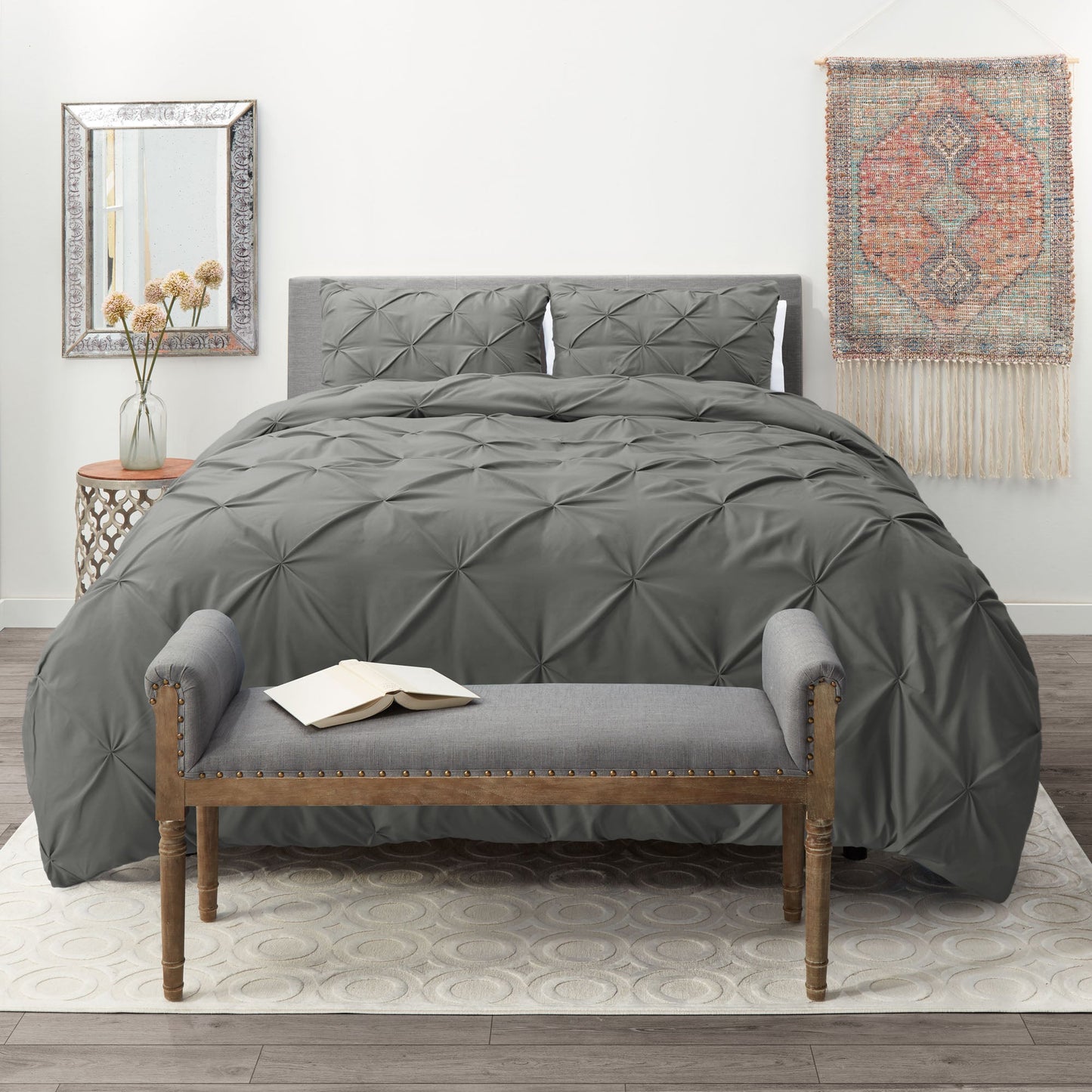 nestl White Pinch Pleat Comforter Set - 2-Piece Down Alternative Comforter Set with 1 Pillow Sham