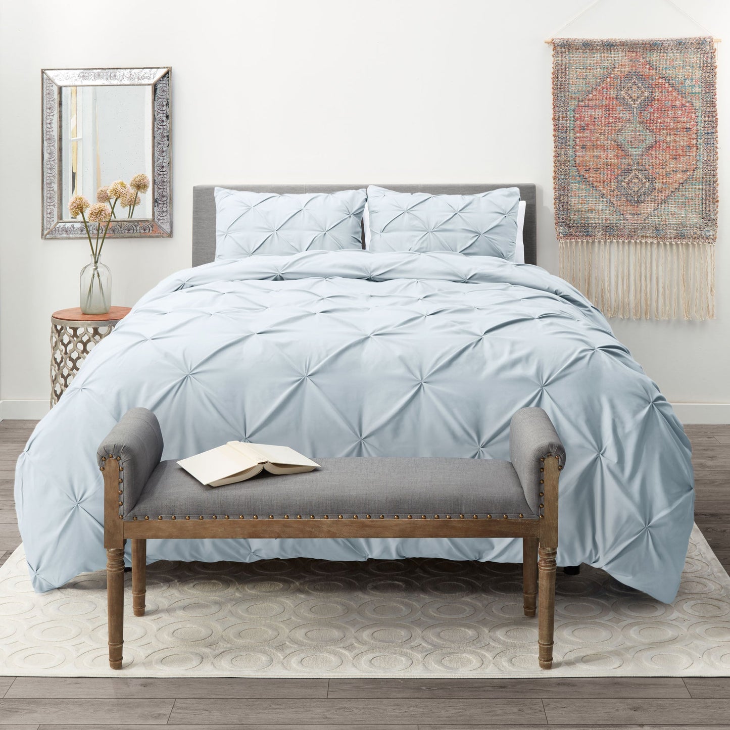 nestl White Pinch Pleat Comforter Set - 2-Piece Down Alternative Comforter Set with 1 Pillow Sham