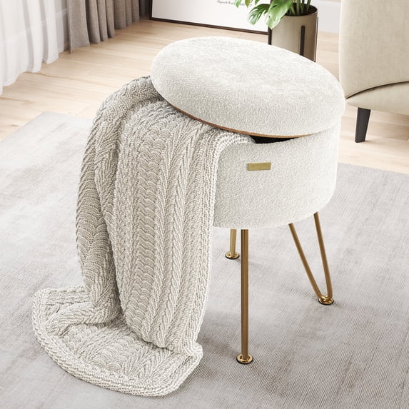 Hearth & Harbor Round Ottoman with Storage, Elegant Boucle