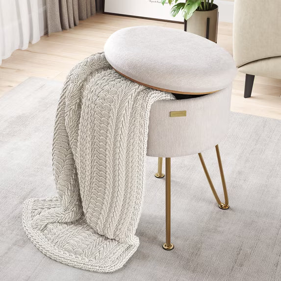 Hearth & Harbor Round Ottoman with Storage Textured