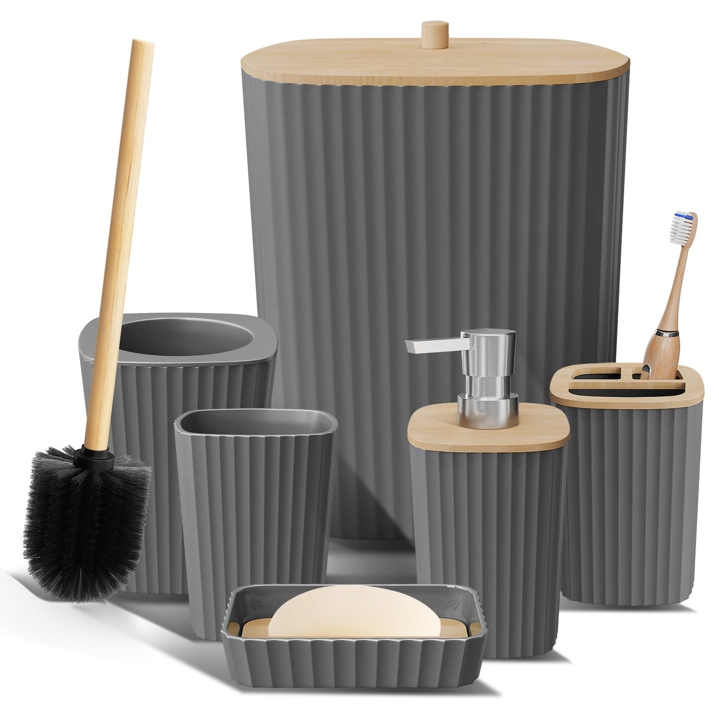 Hearth & Harbor 6 Piece Bamboo Bathroom Sets