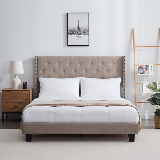 Virtu Platform Bed Frame with Wingback Diamond Upholstered Headboard by Amyx™️