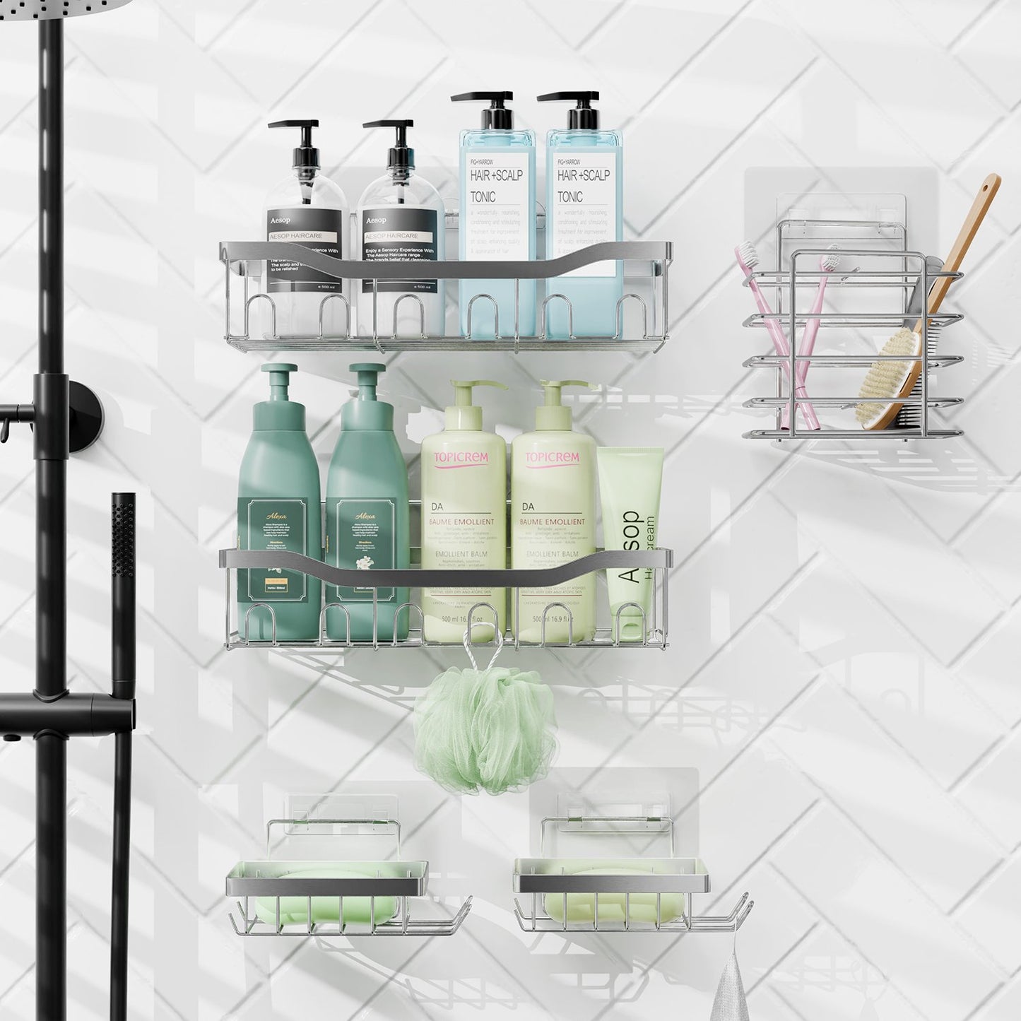 Lammaloe Adhesive Shower Caddy Organizer, 5 Pack Rustproof Shower Caddy Over Shower Head