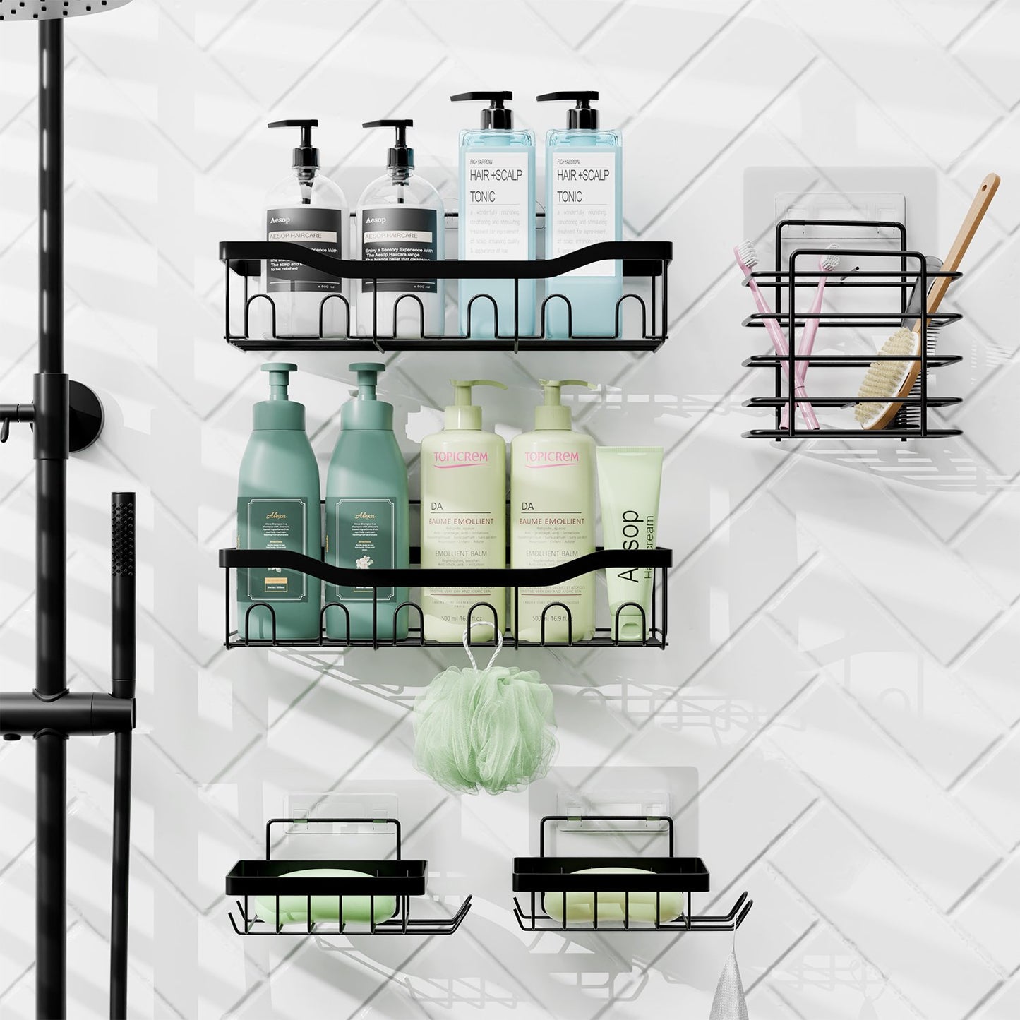 Lammaloe Adhesive Shower Caddy Organizer, 5 Pack Rustproof Shower Caddy Over Shower Head