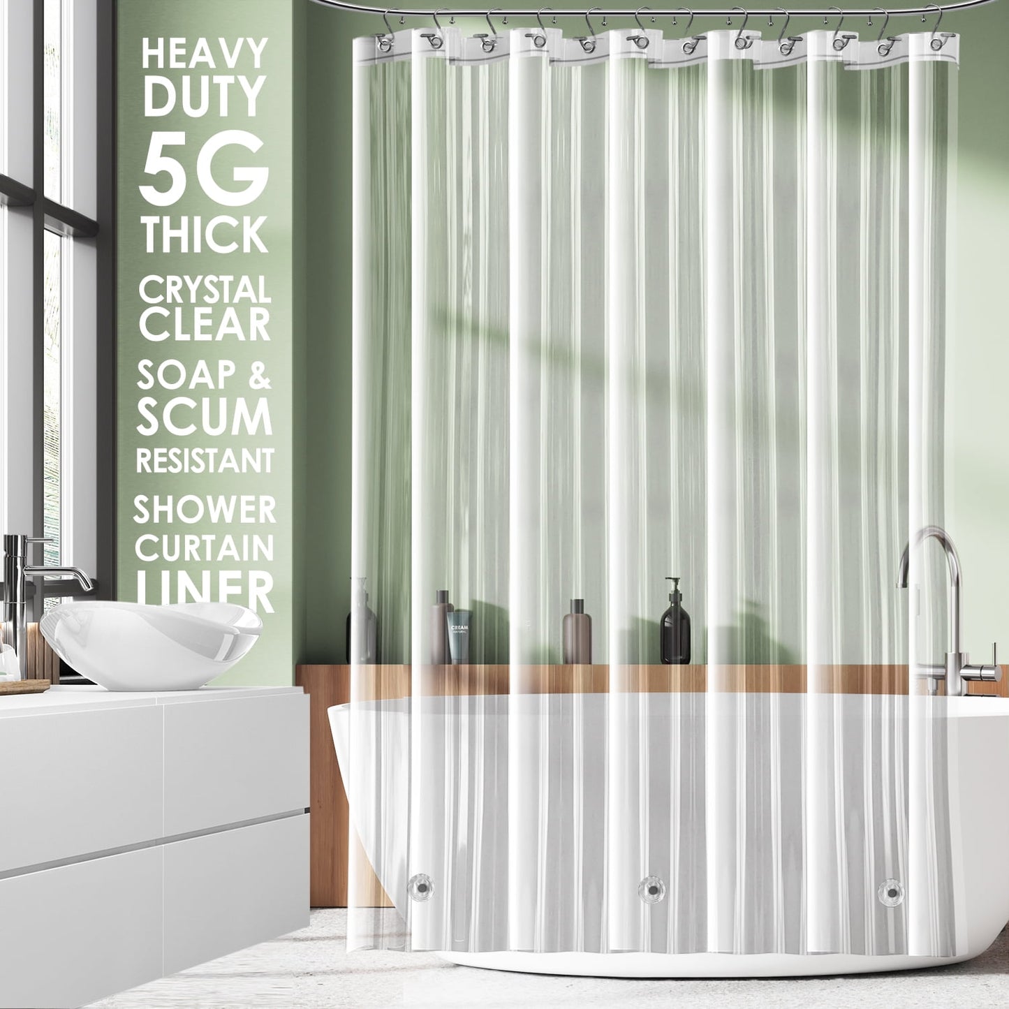LammaLoe Shower Curtain Liner, Frosted Premium Thick PEVA Shower Liner, Rustproof Grommets, Mildew Resistant, 70" x 72"