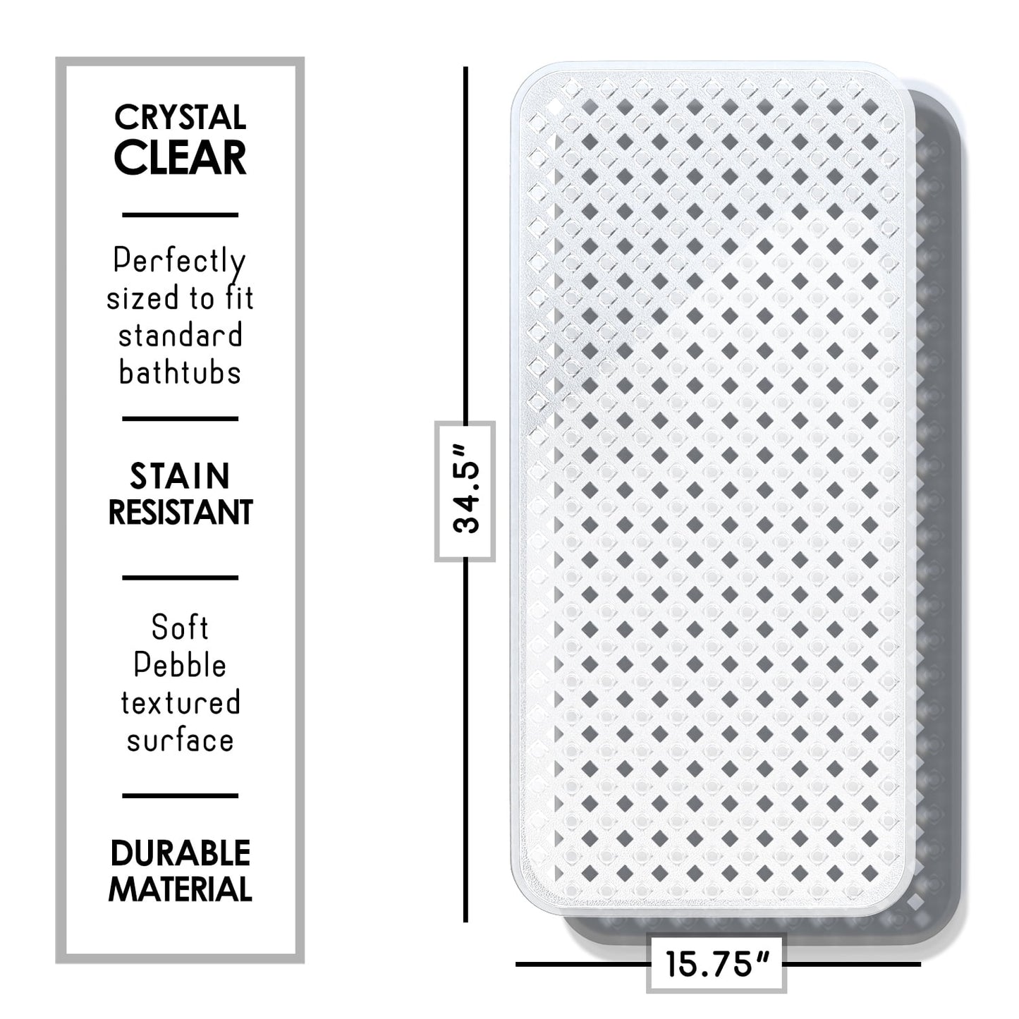 Virtu Shower Mat - 35"x16" Clear Bathtub Mat
