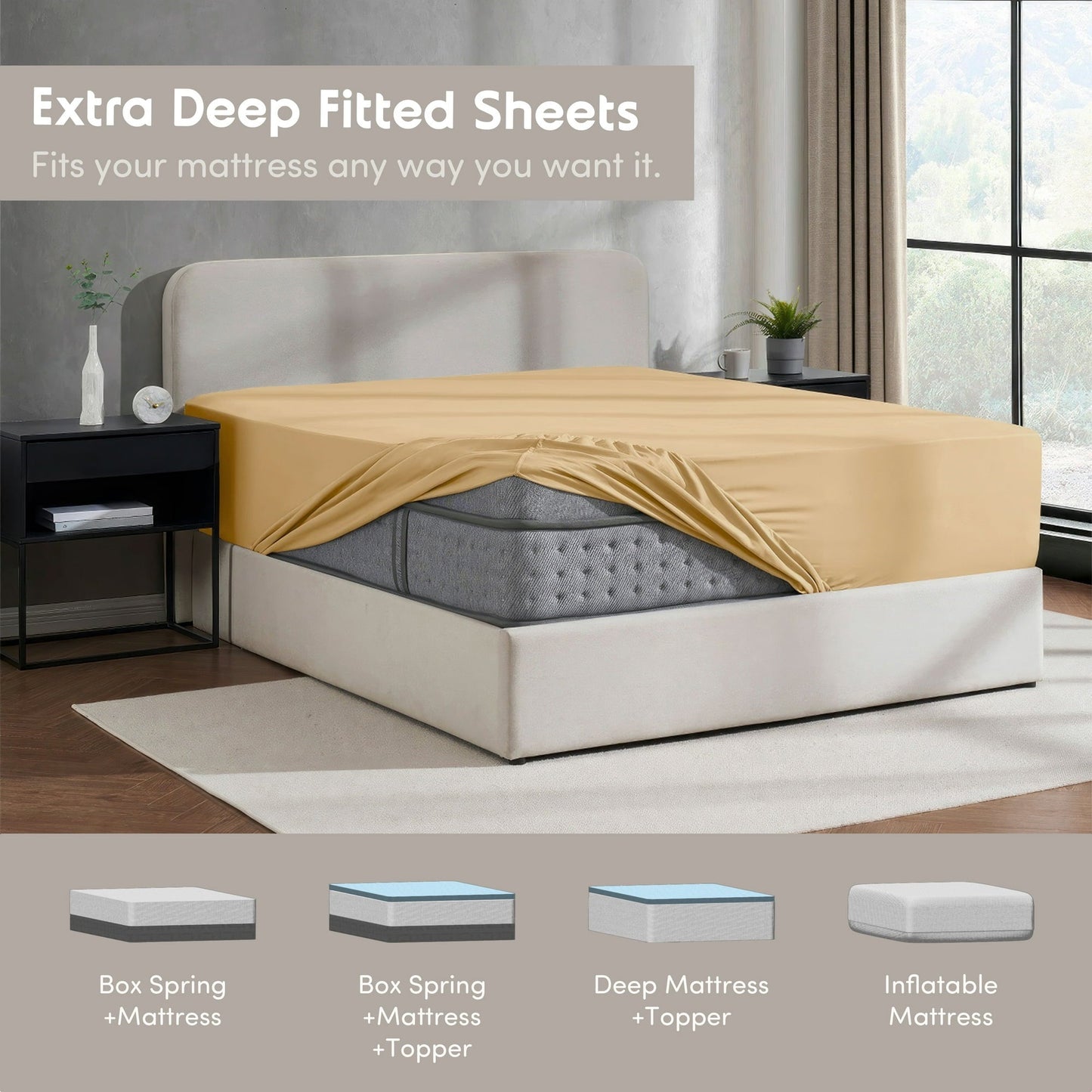Virtu 1800 Extra Deep Fitted Sheet Queen / King / Cal King