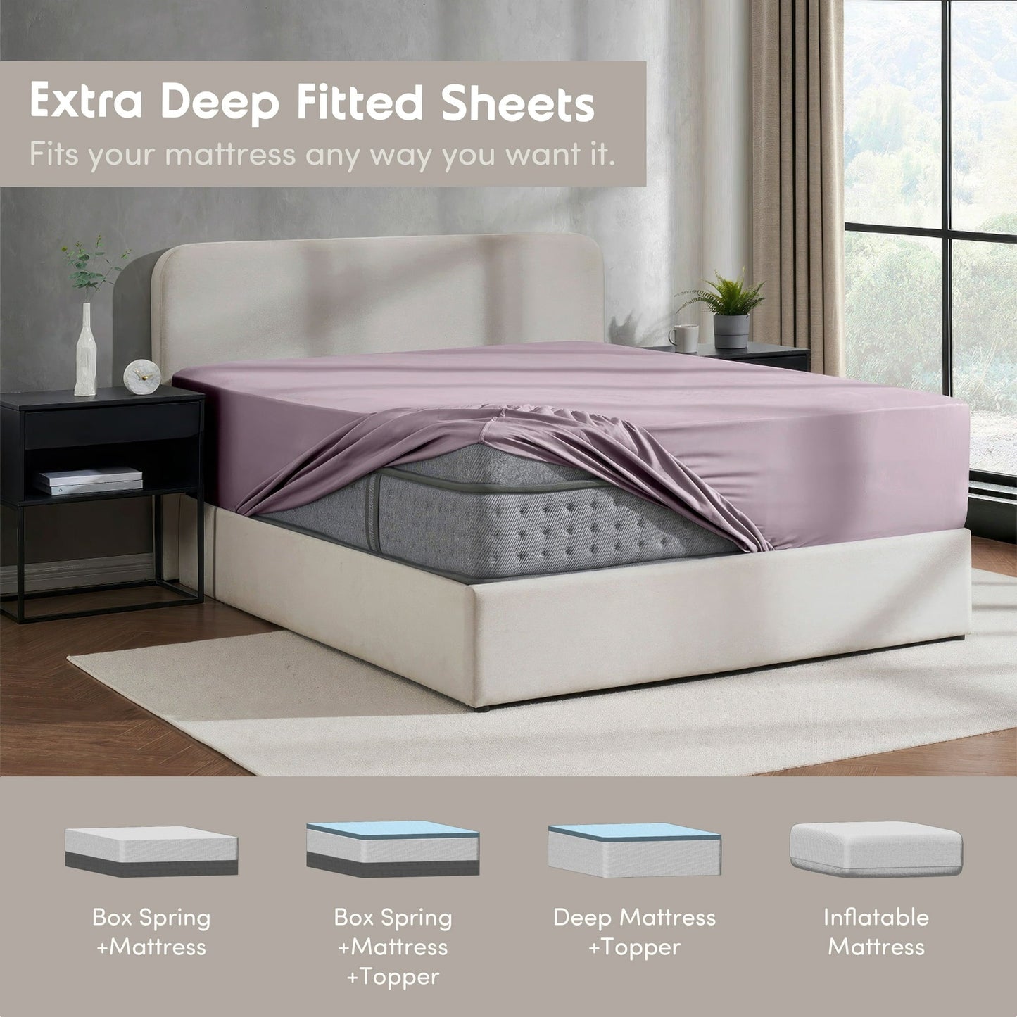 Virtu 1800 Extra Deep Fitted Sheet Queen / King / Cal King