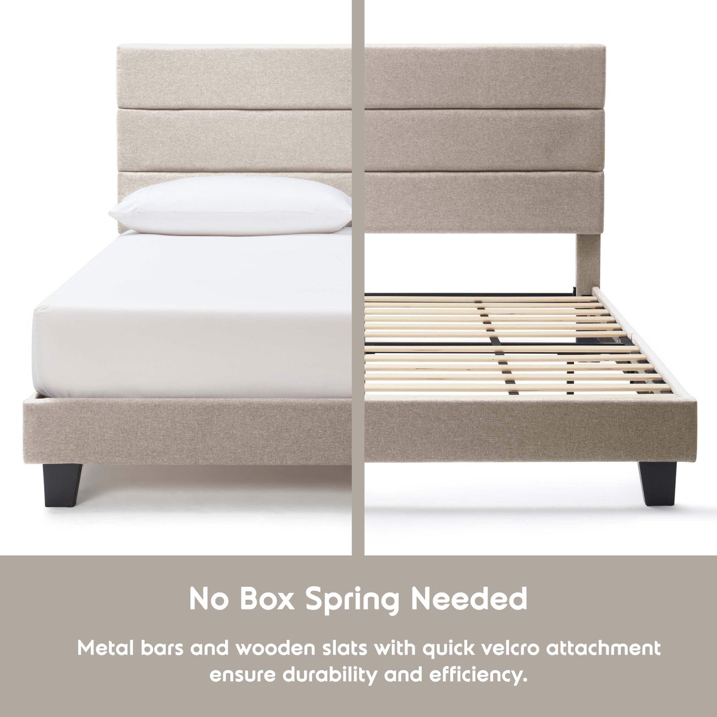 Lammaloe Platform Bed Frame with Horizontal Channel Upholstered Headboard