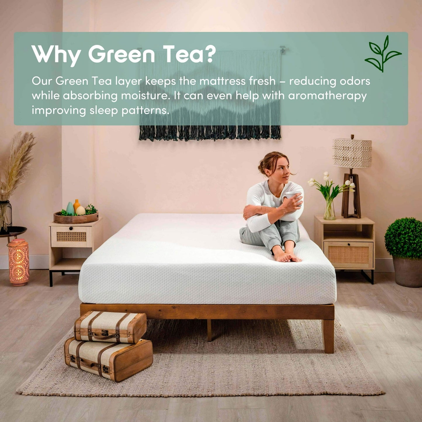 Virtu Green Tea Cooling Graphite Memory Foam Mattress In A Box