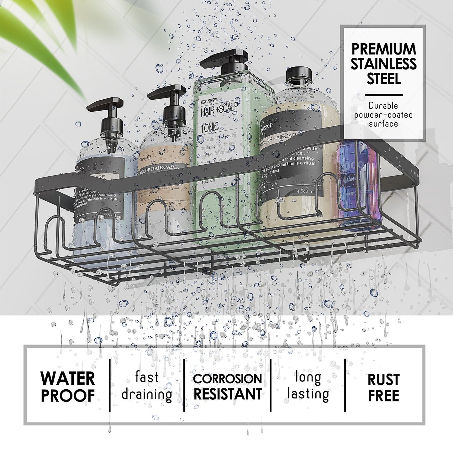 Lammaloe Adhesive Shower Caddy Organizer, 5 Pack Rustproof Shower Caddy Over Shower Head