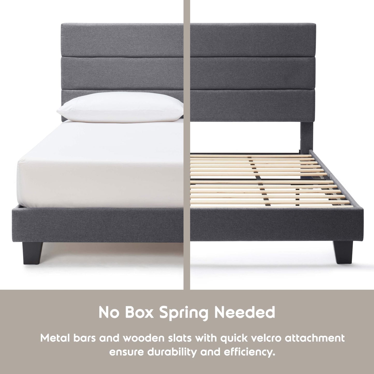 Lammaloe Platform Bed Frame with Horizontal Channel Upholstered Headboard
