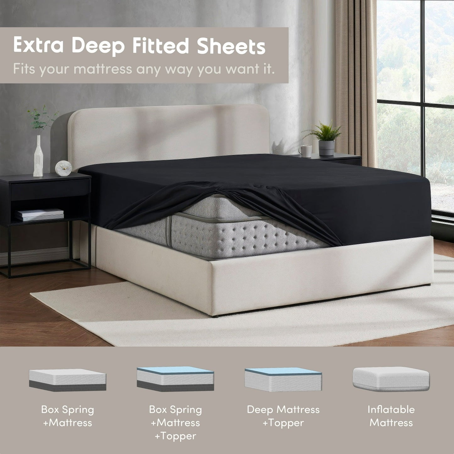 Virtu 1800 Extra Deep Fitted Sheet Queen / King / Cal King