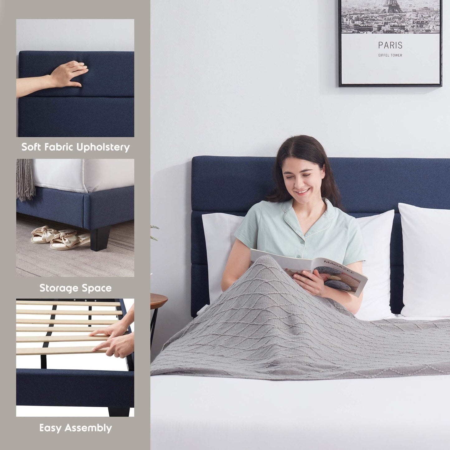 Lammaloe Platform Bed Frame with Horizontal Channel Upholstered Headboard
