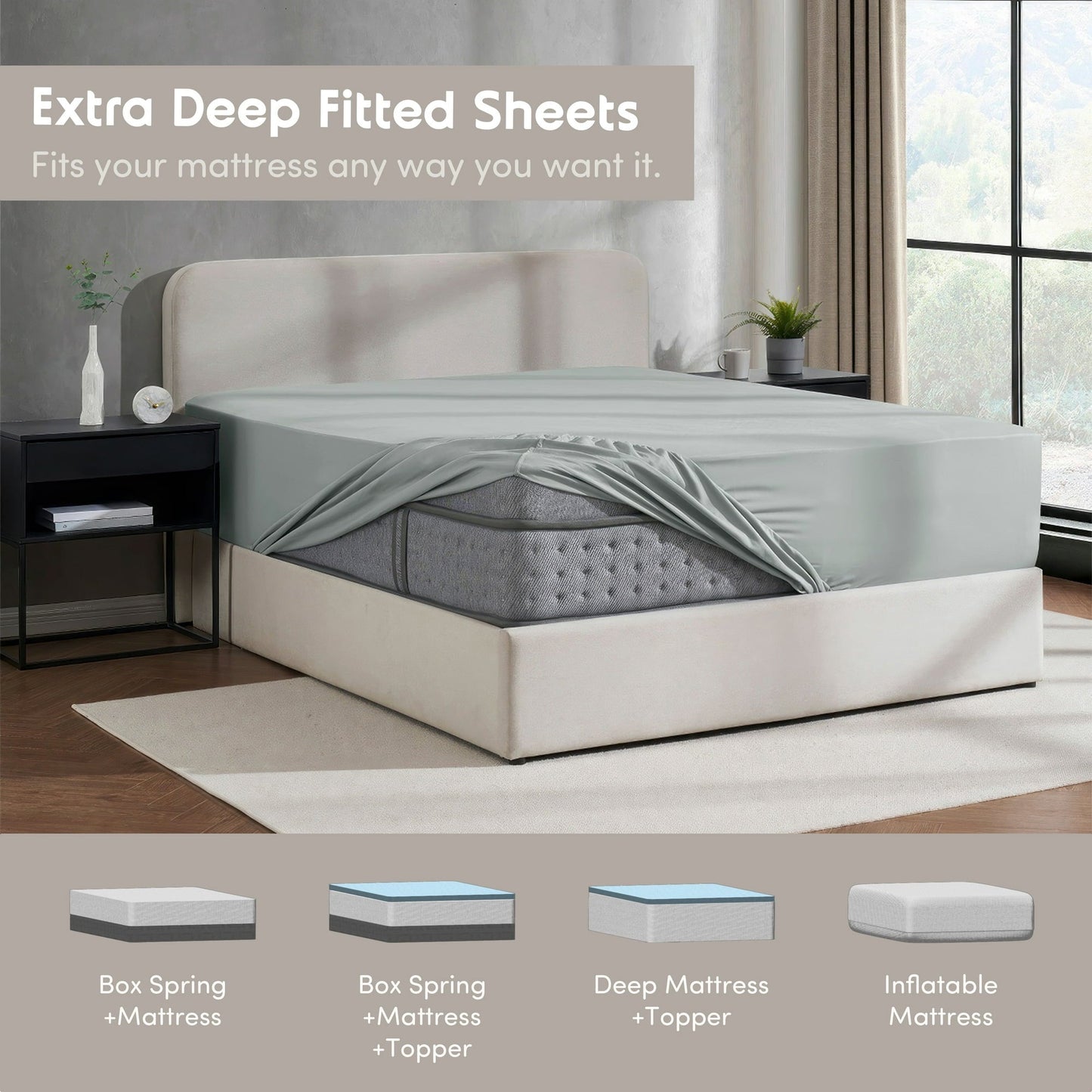 Virtu 1800 Extra Deep Fitted Sheet Queen / King / Cal King
