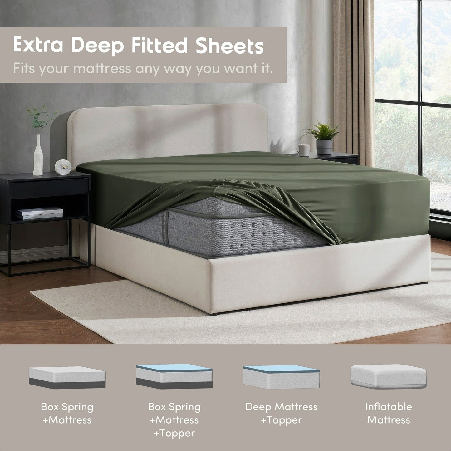 Virtu 1800 Extra Deep Fitted Sheet Queen / King / Cal King