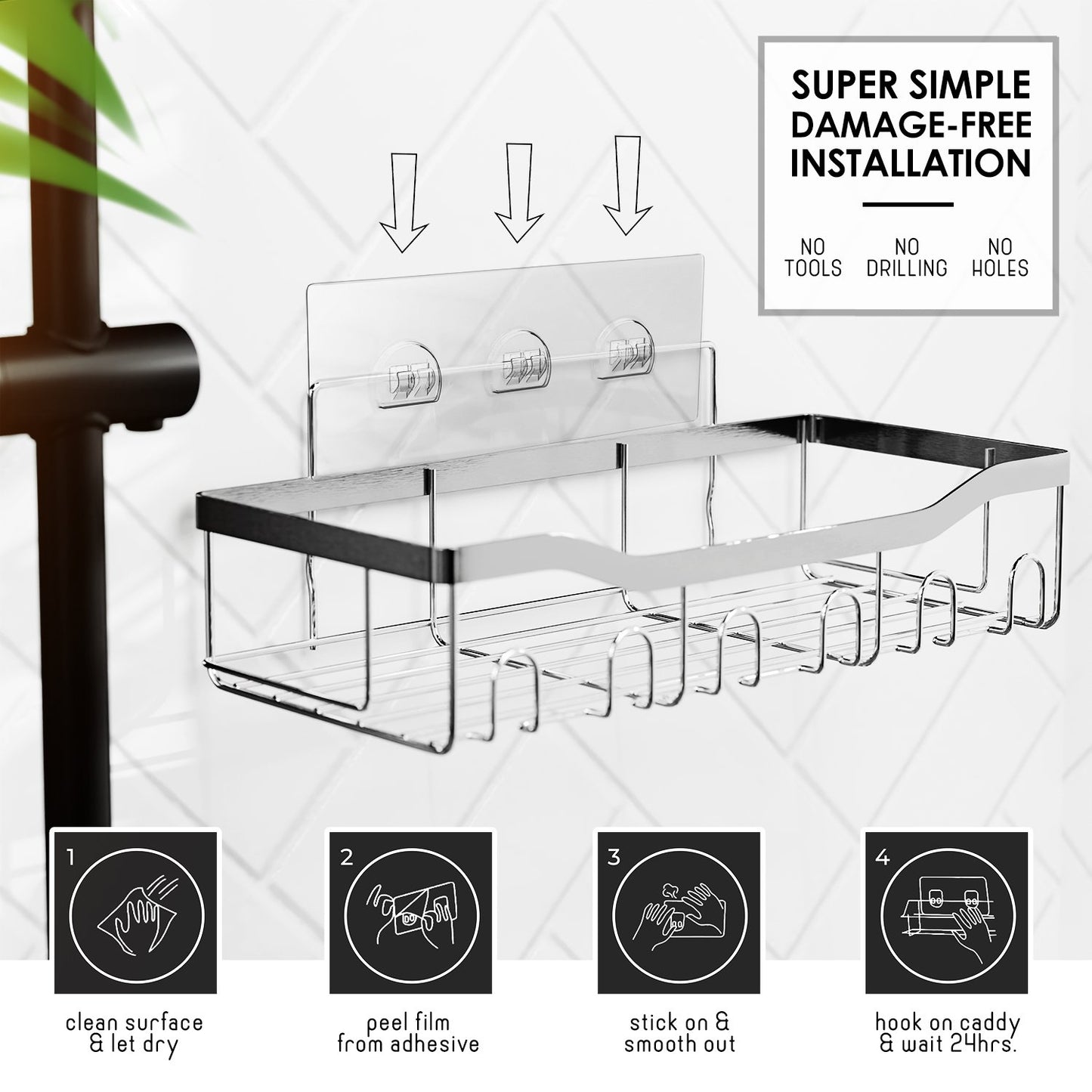 Lammaloe Adhesive Shower Caddy Organizer, 5 Pack Rustproof Shower Caddy Over Shower Head