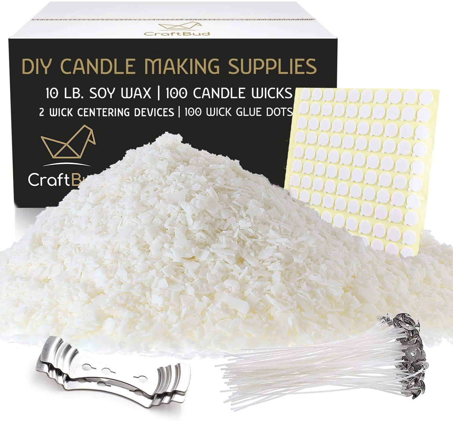 10 lb Natural Soy Candle Wax for Candle Making with Cotton Candle Wicks, Wick Stickers, and Centering Devices