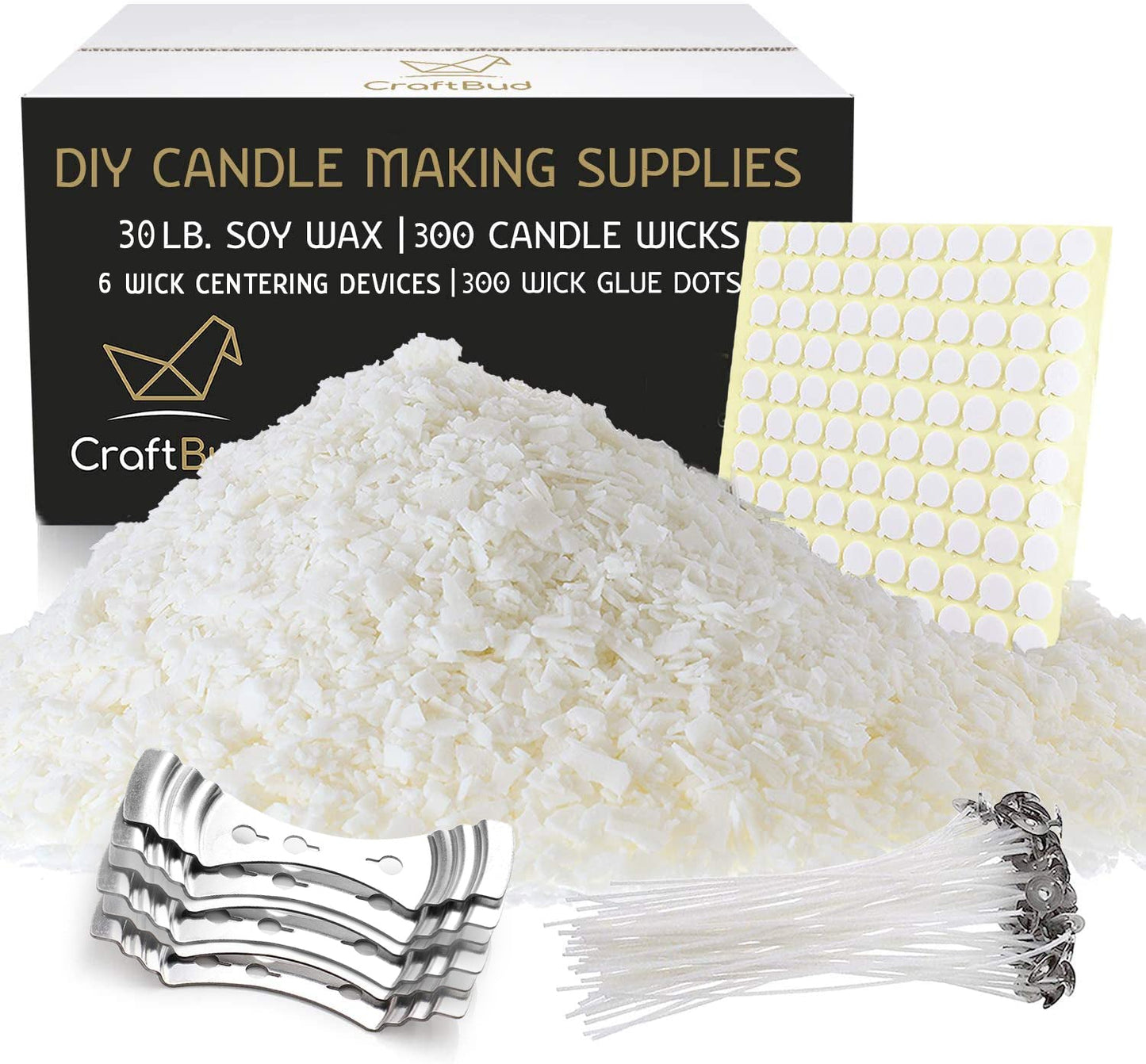 30 lb Natural Soy Candle Wax for Candle Making with Cotton Candle Wicks, Wick Stickers, and Centering Devices