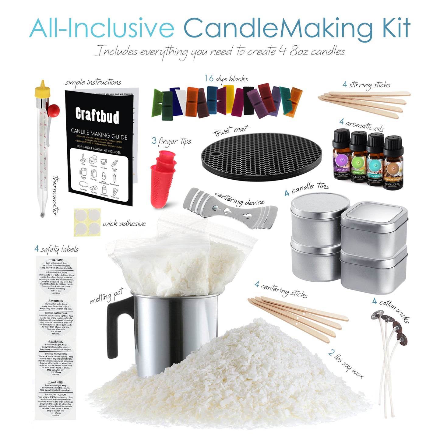 CraftBud Candle Making Kit - 58 Pieces Soy Candle Making Kit - Complete Candle Maker Kit - Best Candle Maker Kit for Adults and Beginners - Candle Kit with 16 Colors