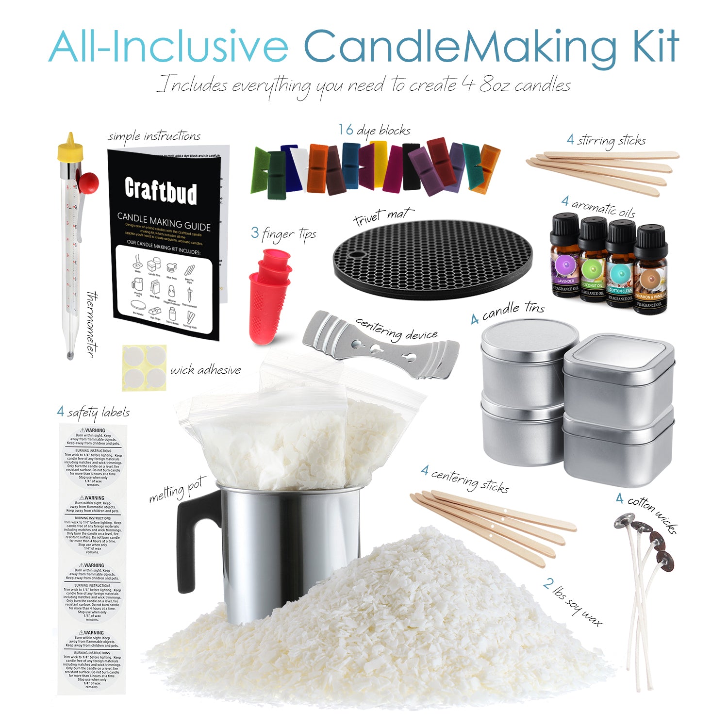  CraftBud Candle Making Kit - 56 Pieces Soy Candle Making Kit -  Complete Candle Maker Kit - Best Candle Maker Kit for Adults and Beginners  - Candle Kit with 16 Colors