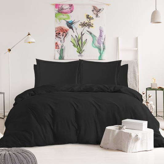 Nestl Bedding  Tri Blend Cotton Duvet Cover with Zipper 6-Piece Set - 1000 Thread Count Sheets - Deep Pocket Fitted Sheet, 2 Cooling Pillow Cases, 2 Pillow Shams - King, Black