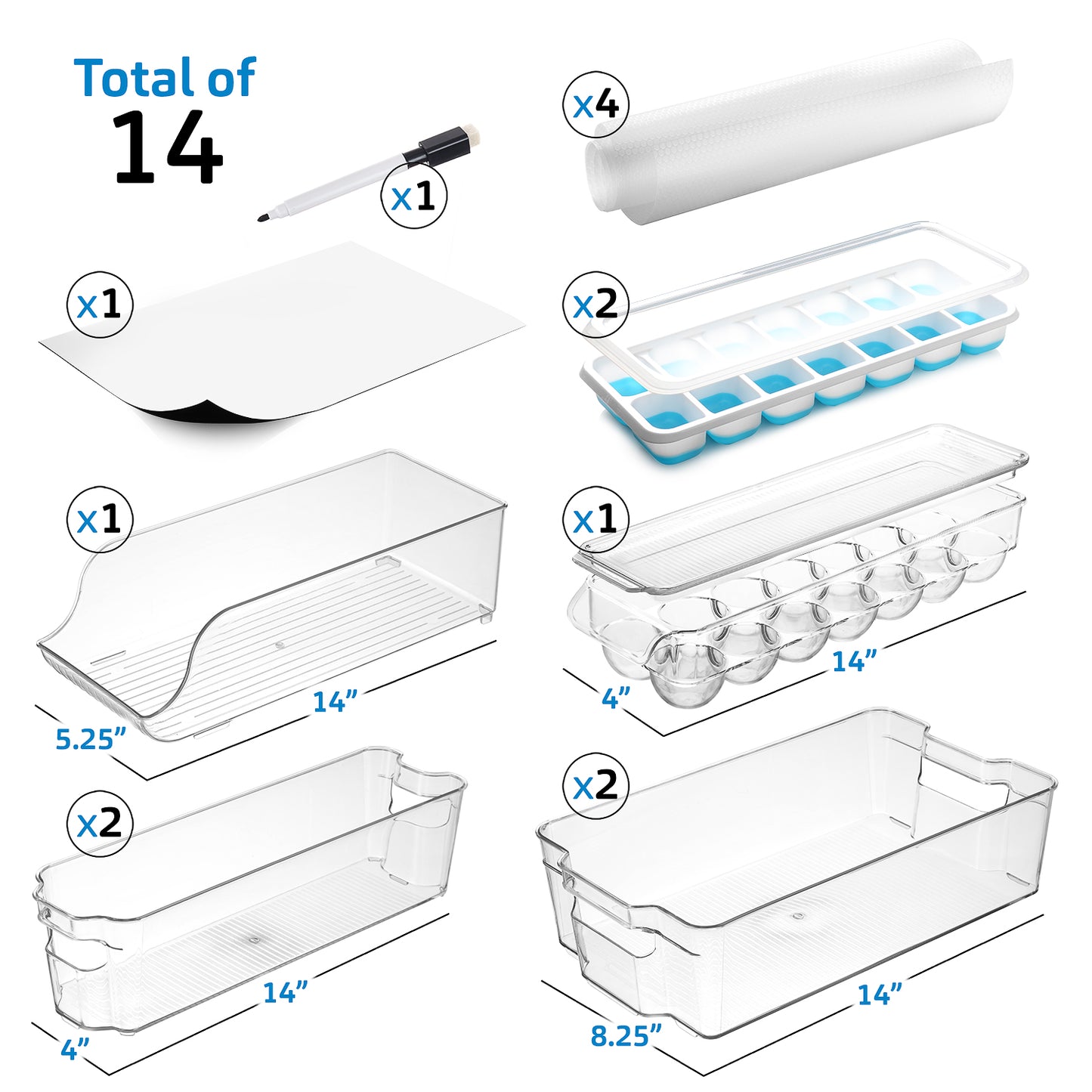 StorageBud Fridge Organizer - 16 Piece Refrigerator Organizer Bins -  Stackable Freezer Organizer - Clear Refrigerator Organizer - 2 Size Acrylic  Fridge Bins 