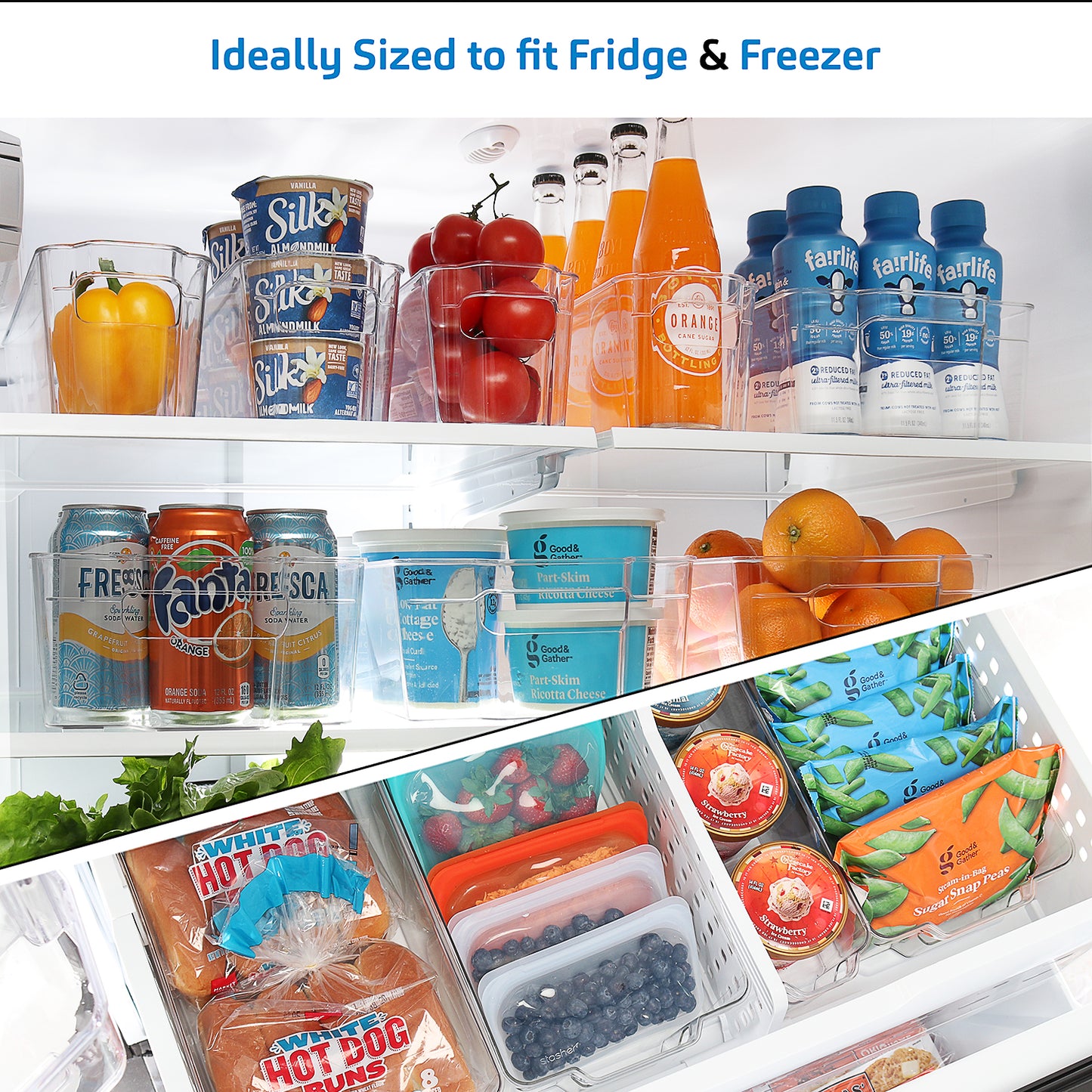 StorageBud Stackable Storage Fridge Bins - Refrigerator Organizer Bins for Fridge, Freezer, Pantry and Kitchen - 16 Pack Fridge Bins