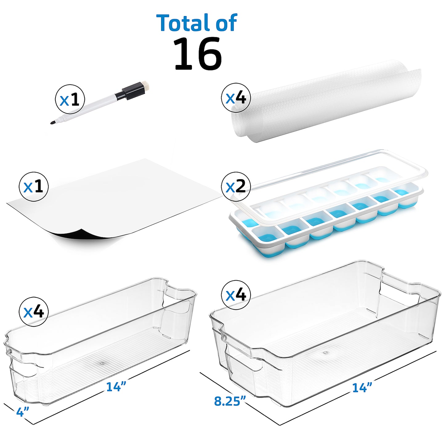 StorageBud Stackable Storage Fridge Bins - Refrigerator Organizer Bins for Fridge, Freezer, Pantry and Kitchen - 16 Pack Fridge Bins