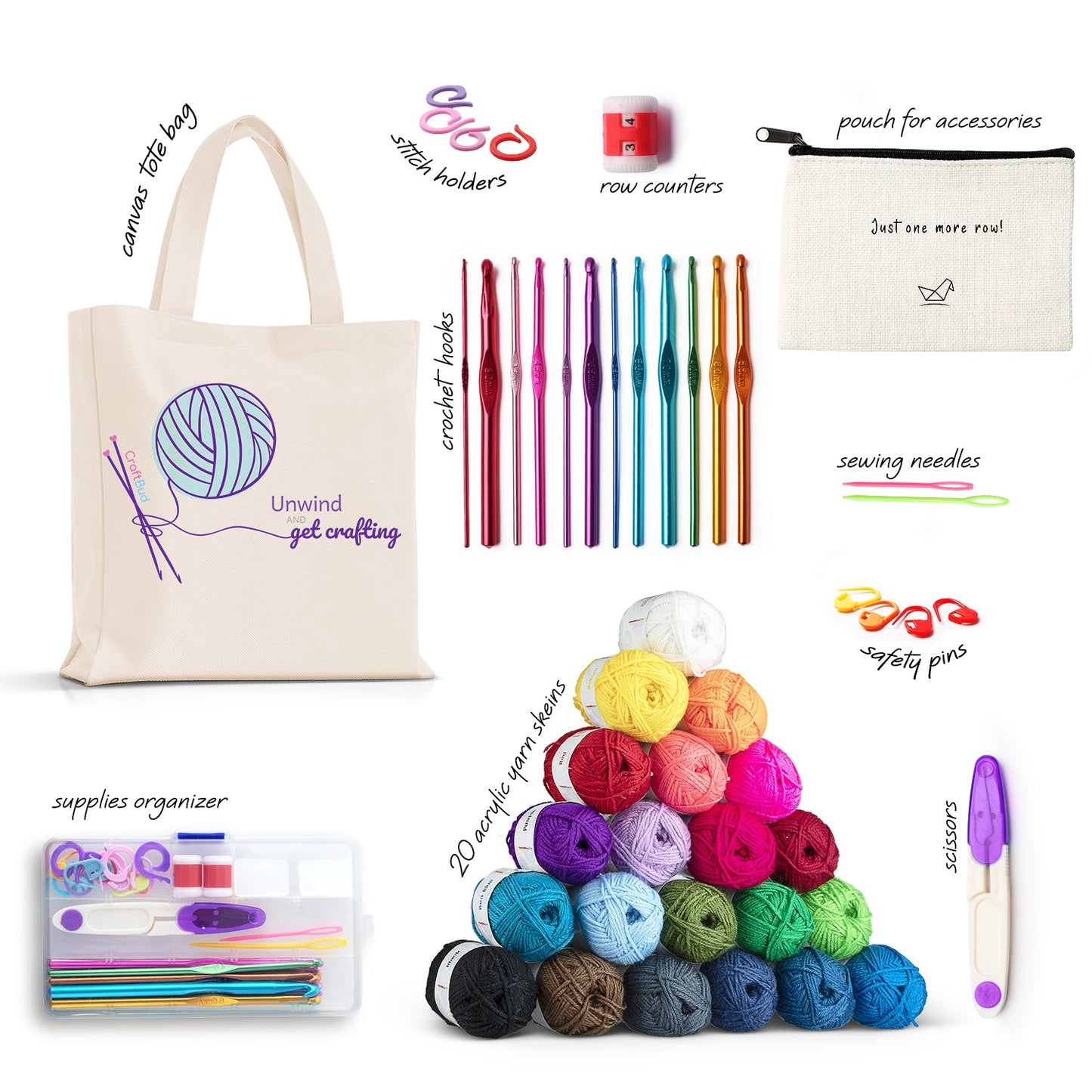 58 Pcs Crochet Set Kit, Crochet Kit for Beginners Adults, Travel Crochet  Hook Case, Including Different Crochet Hooks and 5 Color Yarn Balls,  Knitting