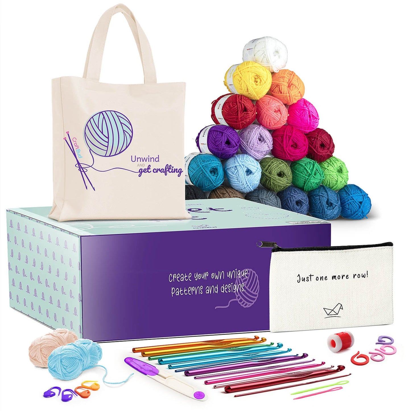 Craftbud DIY Crochet Kit (45 Pieces), Beginner Crochet Set